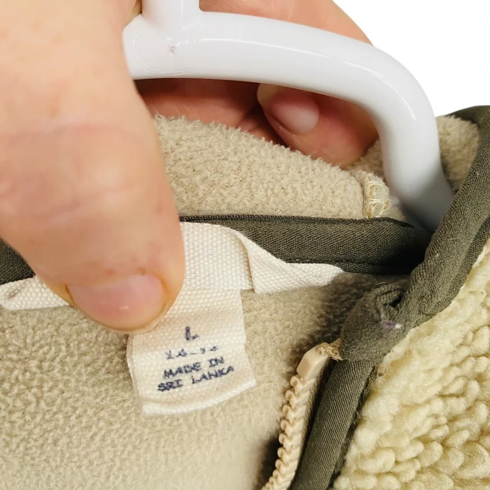 Lands End Kids Sherpa Fleece Hooded Jacket Beige Tan Full‎ Zip Size L 14-16